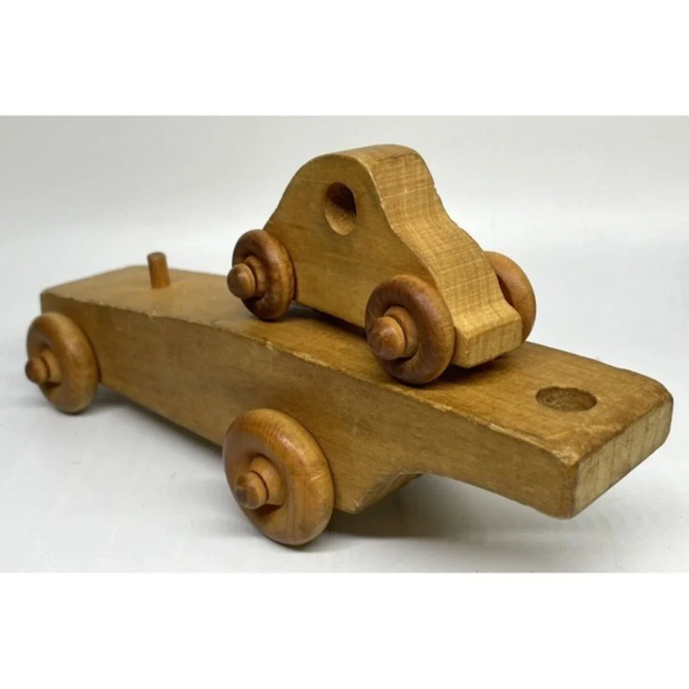 Solid Wood Toy Vehicles Truck Cargo Construction‎ 7 Pieces Vintage